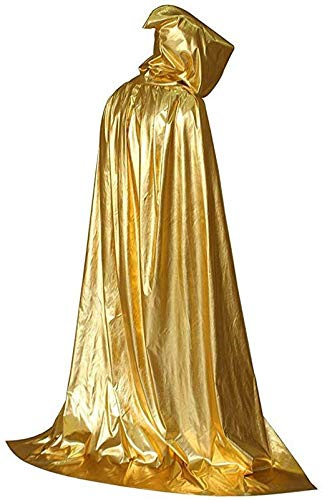 Halloween Umhang Golden Unisex Umhang Kapuze Lange Kapuzenumhang mit Haltegurt für Halloween Kostüm Cosplay Party