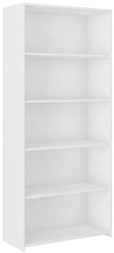 Framire B-80 Büro Bücherregal in Weiß, 5 Regale, Bücherregal für Wohnzimmer, Schlafzimmer, Studio, Büro 180 x 80 x 30 cm