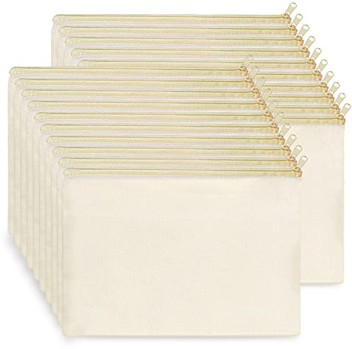 Koolmox 9x7'' Canvas Pouch with Zipper Bulk, 20 pcs Multipurpose Large Cotton Canvas Makeup Cosmetic Bag, Travel Toiletry Pouches Blank Beige DIY Craft Bags, Pencil Bag, Purses, Stationery Organizer