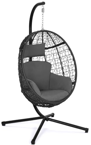 IDMarket – Sillón colgante calado efecto ratán gris con cojín gris