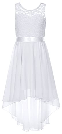 Freebily Lång klänning för flickor, elegant prinsessa, bröllopsklänning, chiffong med shorts för brudklänning, aftonklänning, brudtärna, jul, Vit, 13-14 anni