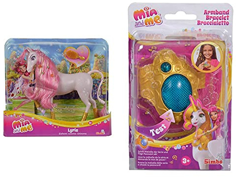 Simba 109480094 - Mia and Me Einhorn Lyria & 109480101 - Mia und Me Armband/Mit Licht und Sound/spielt Titelsong/Mit Passwortabfrage