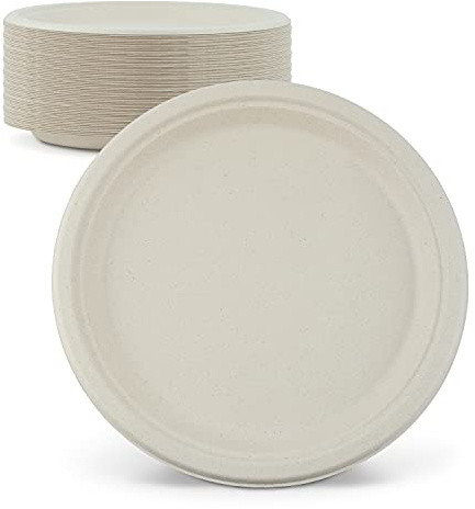 Green Earth, 10-Inch, 125-Count, Compostable Plates, Natural Bamboo Fibers, Everyday Tableware - Biodegradable Disposable Round Shape Microwave-Safe Gluten-Free Eco-Friendly