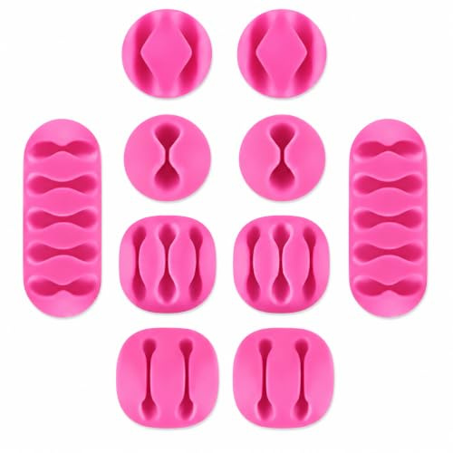Rohans Desktop Kabelhalter Clips, 10er-Pack Kabelmanagement Cord Organizer Clips Silikon Kleber für USB Ladekabel Maus Draht PC Büro Zuhause (Rosa)
