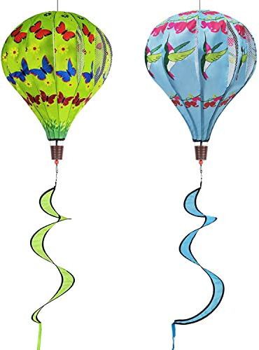 2Pack Hot Air Balloon Wind Spinners Outdoor Hanging, HADEEONG Large Wind Spinners Outdoor Windmill Balloon Spinners for Yard and Garden Wind Twister (Hummingbirds + Butterfly)