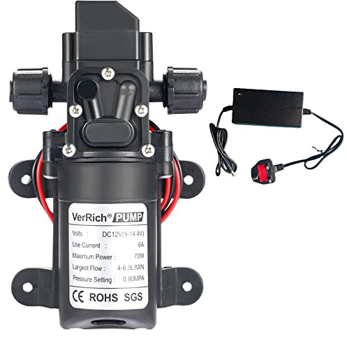 VerRich 12 V vattenpumpar högtryck M18 x 1,5 mm membranpump med strömförsörjning för vattenkran, husbil, husvagn