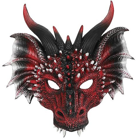 BaronHong 3D-Drachenmaske, Halloween-Party-Kostüm, Cosplay, Horror-Drachen-Maskerade, Karneval, Kostümparty (rot, M)