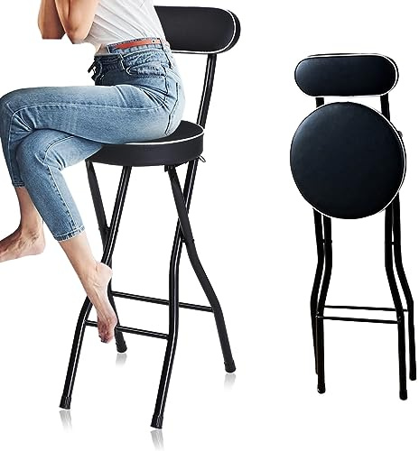 HEYBB Tabouret de Bar Pliant Rond et rembourré 70cm/75cm, Chaise Haute pour Adultes avec Dossier, Chaise de Cuisine Petit-déjeuner Portable et Pliable (70cm/28in)