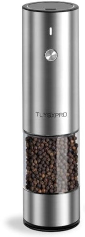 TLYSXPRO Molinillo de pimienta eléctrico, recargable por USB, molinillo automático de sal y pimienta, con ajuste de grosor, luz LED, recargable, accesorio de cocina (1 unidad, Acero inoxidable)