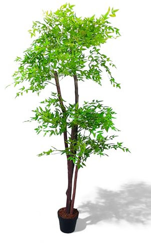 Künstlicher Himmelsbambus 190 cm Nandina Tree Kunstbaum mit 4 Echtholz-Stämme Kunstpflanze im Topf künstliche Pflanze groß 1530 Blätter