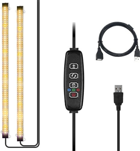 Melofo 2-branched Grow Lights for Indoor Plants 3000k/660nm/450nm Growing Lamps Full Spectrum Plant Auto ON & Off Timer 3/9/12H,3 Modes, Red/Blue/Warm Lights 10-Level Dimmable Ues for Small Plant