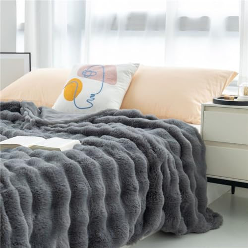 ENEN Super Ultra Soft Fleece Blanket Throw Bubble Plush Blanket Fluffy Warm Microfiber Travel Blanket for Bed Sofa Lightweight Throw Fit All Season (130x160cm,dark gray)