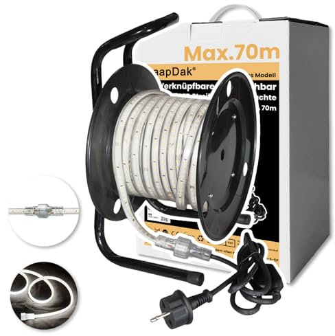 LaapDak LED Streifen Arbeitsleuchte,10m,90W,11.000lm,6500K,Baustrahler,LED streifen,TÜV-zertifizierter,erweiterbar auf 70m,IP54,Baustellenlampe,Bau,Garage,Garten(mit Kabeltrommel)