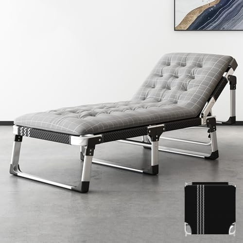 YVYKFZD Campingbett Feldbett für Erwachsene, 5-Fach Feldbett Klappbar, tragbare Campingliege aus Aluminiumlegierung mit Matratze, unterstützt 440 Pfund, für Zeltreisen im Freien (Color : Gray)