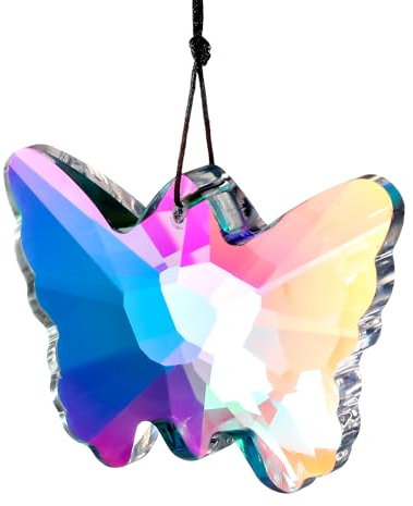 Acchiappasole Cristallo Farfalla, 70mm Brillante Acchiappasole Cristallo Prisma Ciondolo Appeso a Farfalla Ornamento da Appendere Acchiappasole per Finestra Giardino Casa Arredamento Auto