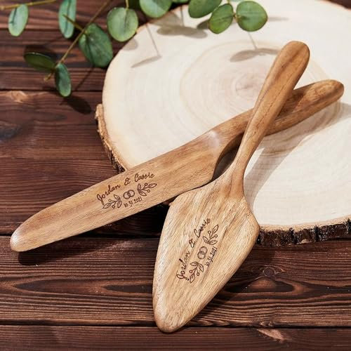 Custom Unique Wood Cake Server Set for Bridal Wedding Personalized Rustic Cake Knife Cutting Set with Name Birthday Decor