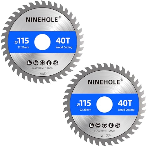 Ninehole 2 pezzi Lame per Seghe Circolari per Legno 115 x 22,23mm x 40 Denti,Tagli Puliti Adatto per tagliare legno, compensato, cartongesso, MDF, plastica e tutti gli altri materiali non metallici