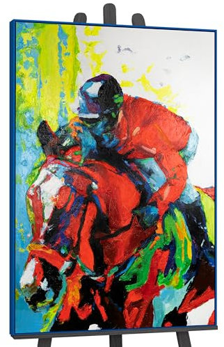 YS-Art Luxus Acryl Gemälde auf Leinwand Flug der Reitkunst handgemalt Wandbild modernes Wohndekor Reitsport Bild echtes Kunstwerk bunt 140x100 cm