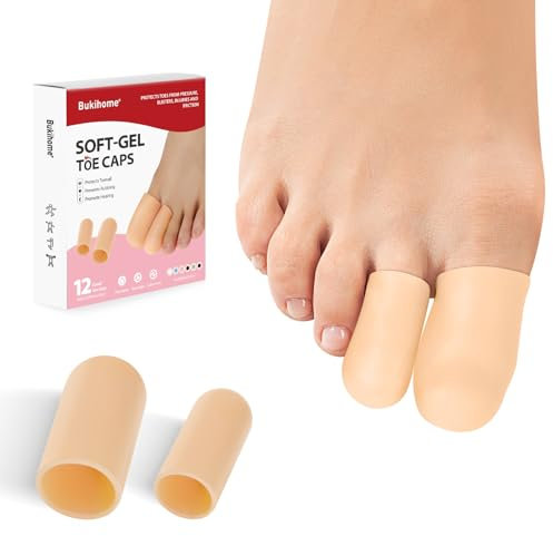 Bukihome 12 Pcs Toe Cap, Toe Protector for Women Men - Cushions and Protects to Cover Toes, Relief Toe Pain from Ingrown Toenails, Corns, Blisters, Hammer Toes (8L + 4S)