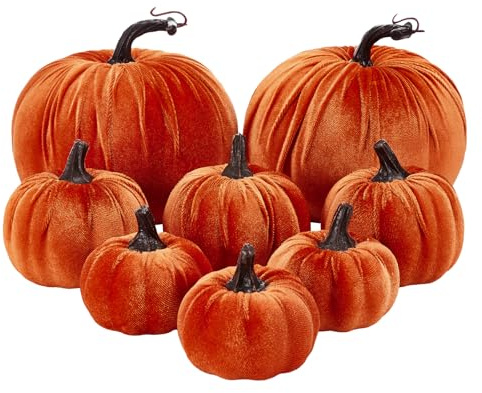 Kouoybt 8PCS Velvet Pumpkins - Artificial Foam Faux Halloween Decorations for Thanksgiving Autumn Harvest Festival Home Decor (Orange)