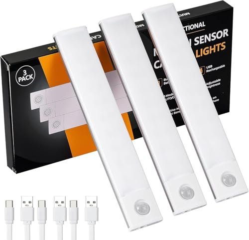 innolife Schrankbeleuchtung Led Lampe,6000K Schrankleuchte Kabellos mit Bewegungsmelder,Aufladbar 3 Farbmodi Dimmbar Schranklicht,Unterbauleuchte Küche für Küche,Kleiderschrank,Schrank(20CM,3 Stück)