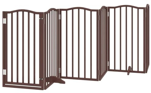 vidaXL Hundgrind med dörr vikbar 6 paneler brun ek 300 cm poppel, husdjursgrind, hundgrind för trappor, valpgrind för trappor