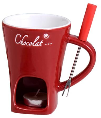 Chocolate Fondue Mug | Ceramic Chocolate Melting Hot Pot Mugs | Tea Candle Chocolate Fondue Set | Butter Heating Coffee Cup With Stainless Steel Fork | Novelty Warmer Mug Drinkware For Candy & Caramel