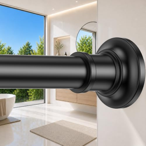 Shower Curtain Rod 30-64 Inch Tension Curtain Rod Shower Rod for Bathroom | No Drilling Tension Rod,Heavy Duty ,1.1 Inch Thick Diameter,Spring Adjustable,No Rust,Windows,Black