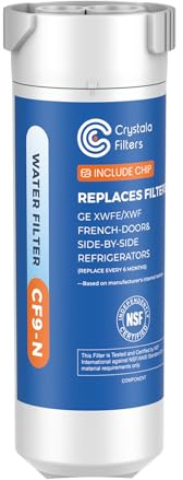 Crystala filter vattenfilter kompatibelt med XWFE (inbyggd CHIP), ersättning för GE XWFE, XWF kylskåp vattenfilter paket med 1