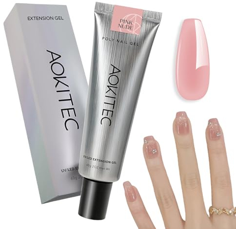 Aokitec Nude Pink Poly Gel - 60g Nagelgel für Natürlich Aussehende Nagelverlängerung & Nagelverstärkung, Poly Acrylgel für French Nails, Nägel Selber Machen