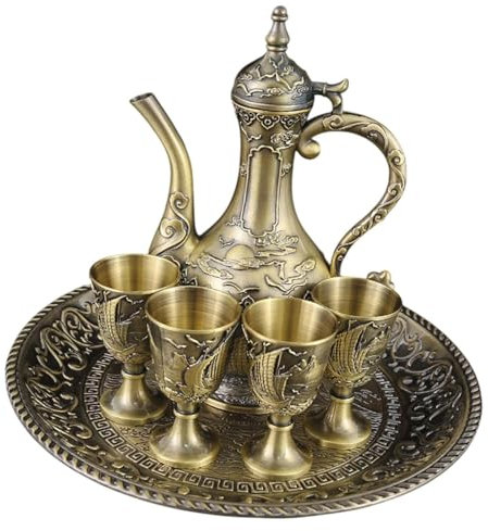FytStycale Vintage Coffee Pot And Turkish Tea Set with Tray And Cups, Bronze