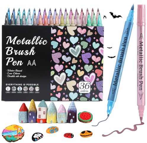 Veroa 36 Farben Dual Tip Metallic Stifte Acrylic Marker Filzstifte - Steine Bemalen Glitzerstifte Set - für Fotoalben, Sammelalben, Hochzeitsgästebücher, Glasgemälde, Kunsthandwerk