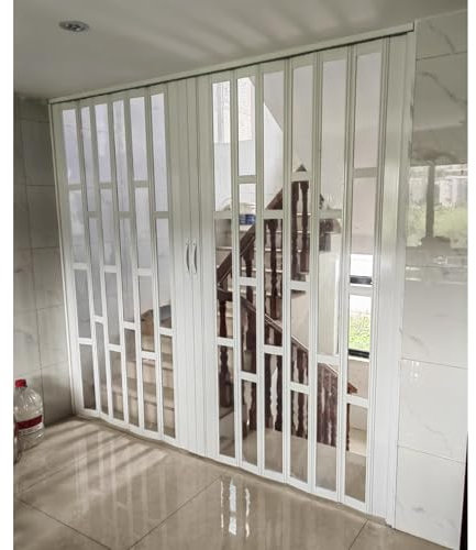 Schiebetür Falttür falttüren innentüren Weiße Aluminium-Akkordeon-Schiebetür, 203 cm hohe magnetische Falt-Doppeltüren mit Acryl-Klarglas und Griffen, Heimbüro-Küchen-Ziehharmonika-Tor-Trennwand(WxH