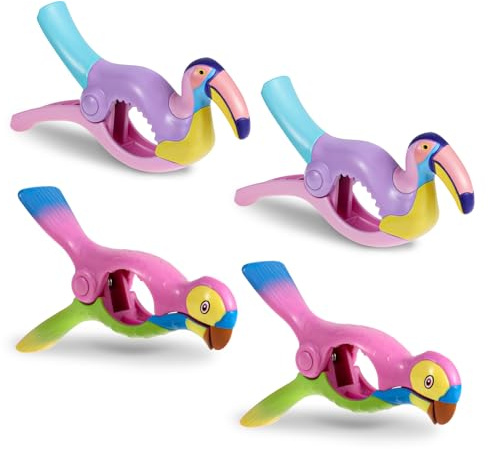 QKURT 4 Stück Strandtuchklammern Groß, Winddicht Strandtuch Clips, Badetuch Klammern, Große Wäscheklammern, Kunststoff Klammern für Strandtuch, Sonnenliegen, Wäsche, Bettwäsche