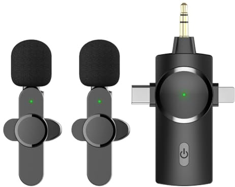 Jasaly Microfono Lavalier Wireless 3 in 1 per Interviste, Video, Podcast per/per/per Android/per Smartphone/Fotocamera/Computer