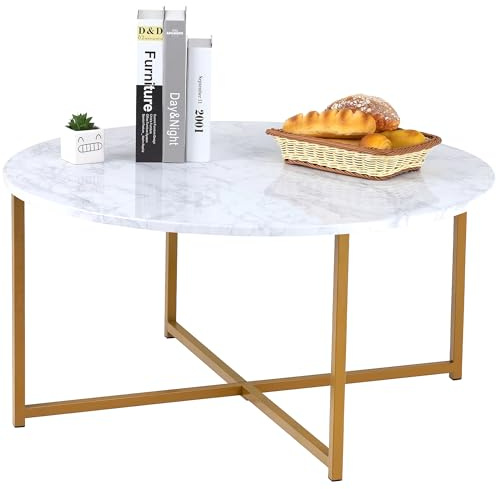ADOV Runt soffbord, soffbord för vardagsrum, falsk marmor vardagsrum bord med metallram och hållbart metallben, modern stil accent soffa sidobord för små utrymmen kontor, enkel montering