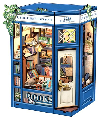 Cutefun Book Nook Kit - Maison de poupée Miniature à Faire soi-même pour Adultes, Mini Puzzle 3D en Bois avec LED, Cadeau créatif (Literature Bookstore)
