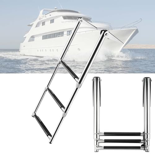 OZBMA Échelle de Bain Pliante à 3 marches, échelle télescopique en Acier Inoxydable pour Ponton, Hors-Bord et Bateau de pêche