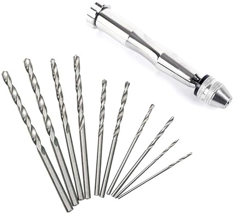 Práctico taladro de mano en miniatura con 10 brocas en espiral para carpintería, resina epoxi y manualidades