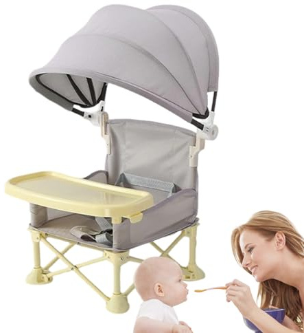 Tragbarer Babysitz Mit Tablett, Tragbarer Kinder Fütterungshochstuhl - Klappbar mit beweglicher Platte & Sonnenschirm | Für Babys, Tisch, Camping &
