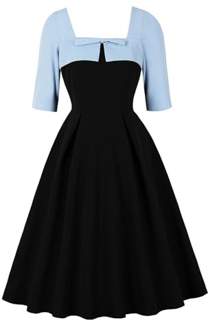 Wellwits Women's Bow Front Faux Shrug Style Half Sleeves Vintage Dress Light Blue M