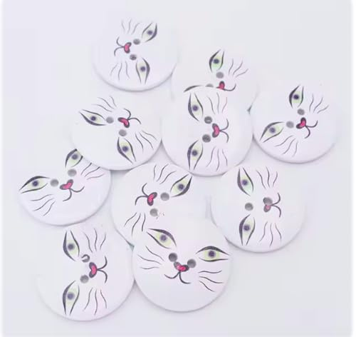 10 hochwertige Holzknöpfe Katze 40mm rund weiß 2 Löcher à 3,5mm nähen annähen Knöpfe aus Holz Knopf Jackenknöpfe Mantelknöpfe basteln Scrapbooking Bastelknöpfe Zweilochknöpfe