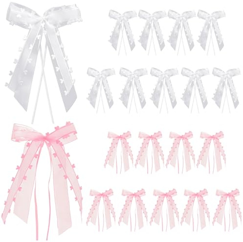 Saituo Home 20 Pièces Noeud Voiture Mariage, Decoration Voiture Mariage, Noeuds d'antenne Faits Main Ruban Satin, Décoration de Mariages cœur, Mariages Kit, pour Married Voitures, Party Deco