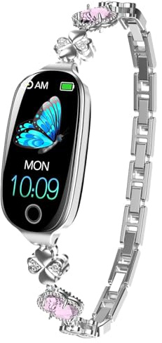 findtime Smartwatch Damen Silber Schrittzähler Uhr Damen Smart Bracelet Fitness Tracker Activity Trackers mit Herzfrequenzmesser Schlaftracker Kalorie Distanz-Tracking