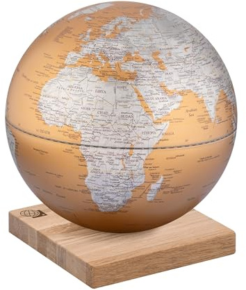 TROIKA Globus silber bronze mit 25 cm Durchmesser EXPLORER 360° auf magnetischem Sockel aus FSC-zertifiziertem Eichenholz Material aus Eichenholz und Kunststoff bronzefarben und silberfarben