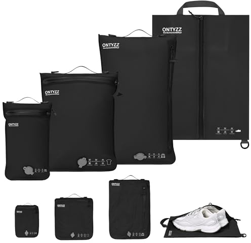 Organizador de Maletas Compresión Cubo Embalaje Set de 4 Reutilizables TPU Bolsas de Vacío con IPX8 Cremallera Impermeable Bolsas de Vacío para Ropa, Ropa Interior, Calcetines, Zapatos