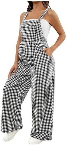DeHolifer Salopette Premaman da Donna,2026 Stampa a Quadri Pantaloni Tuta Vita Regolabile Pantalone Palazzo Estiva Pantaloni,Comodi Morbido Leggings vestibilità Ampia Pants Elegante Abbigliamento
