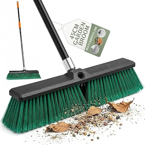 Pelle & Sol 45cm Garden Broom - Heavy Duty Outdoor Broom – Stiff Bristles Sweeping Brush Garden Tools for Patio, Driveway, Yard & Concrete Cleaning with Long Handle