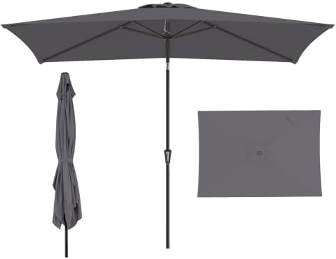 COSTWAY Sonnenschirm 300 x 200 cm, rechteckiger Balkonschirm, beidseitig um 30° knickbar, Gartenschirm mit Kurbel, Terrassenschirm, Marktschirm für Balkon, Garten, Terrasse (Anthrazit)