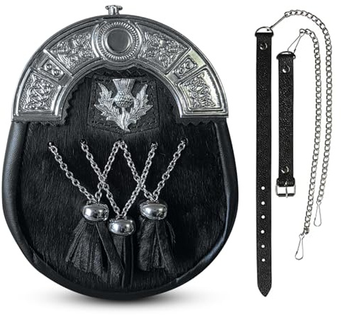 ukshopsite Leather sporran scottish highland wear celtic chain belt kilt accessories
